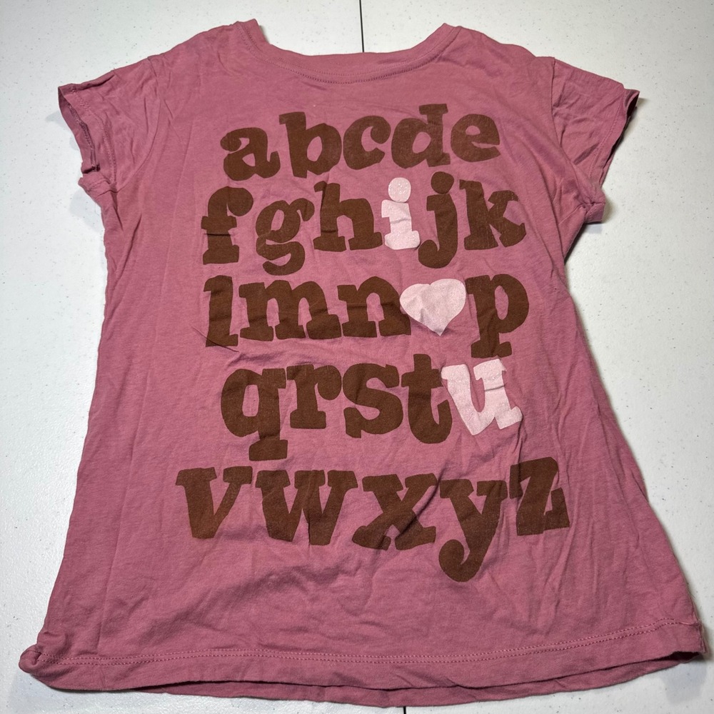 Y2K 00s Coquette Girly Graphic Tee Juniors Large Pink Alphabet Kidcore I Heart U